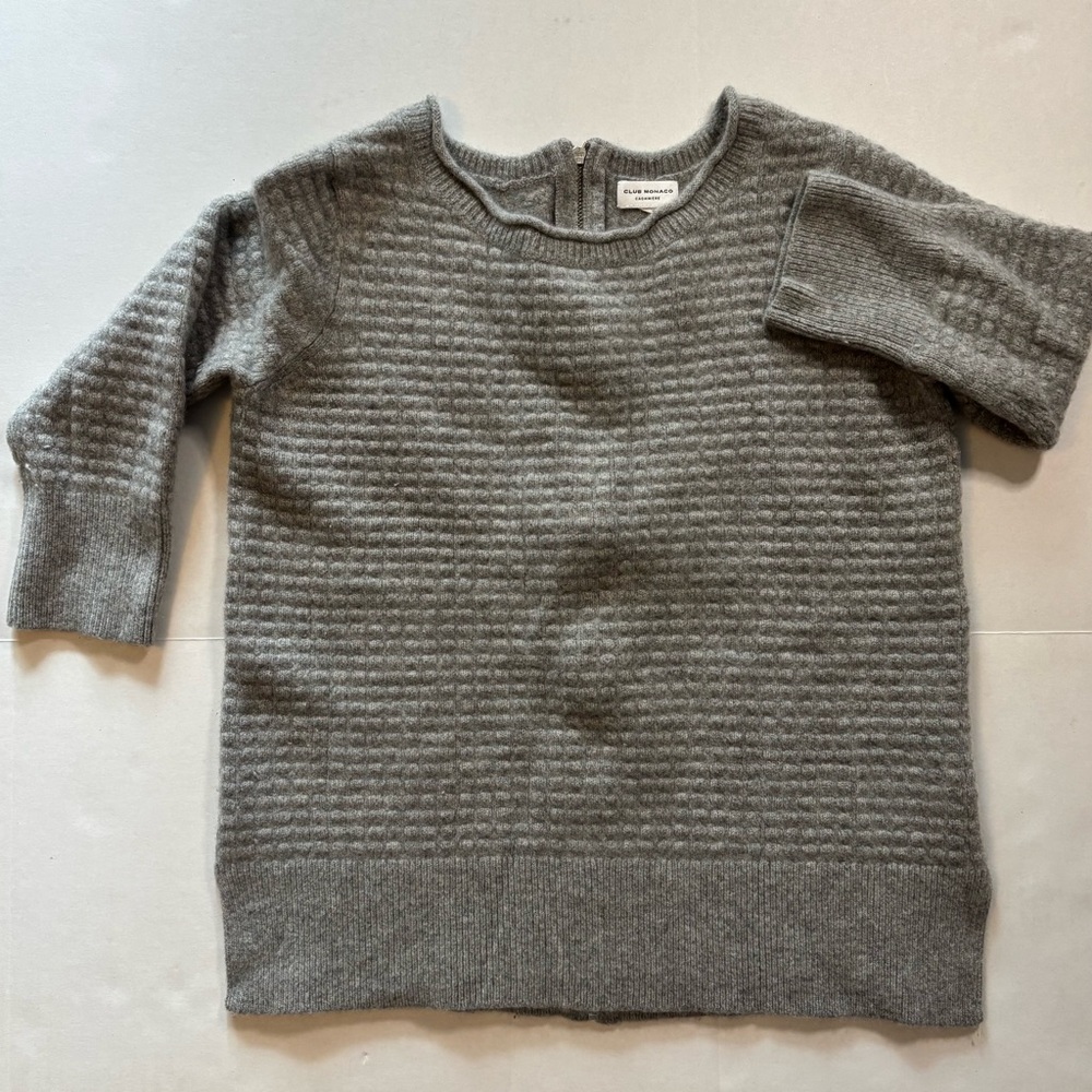 Club Monaco‎ Cashmere Small Petite Gray  Full Zip Up  Sweater Knit Textured.